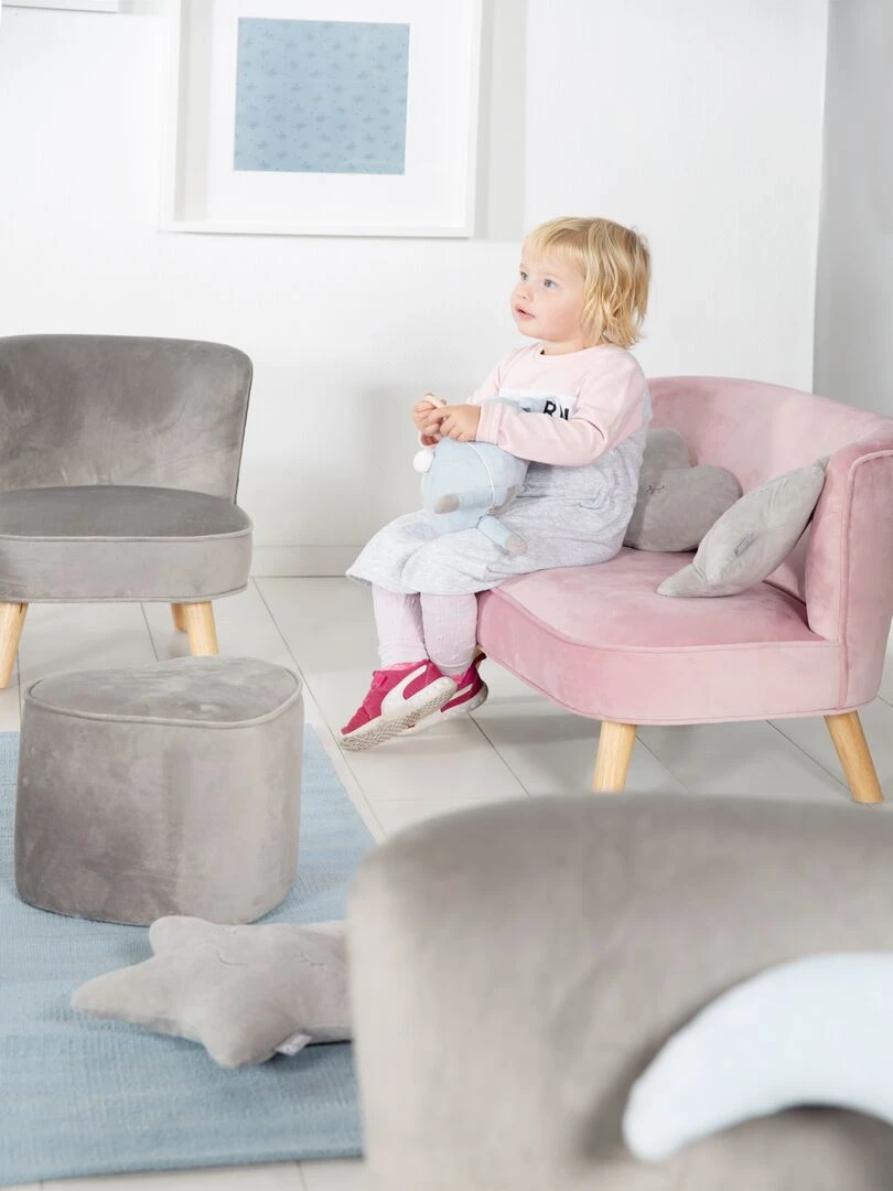 ROBA Canapé Enfant en Velours "Lil Sofa" Scandinave 2 Places Feuteuil Rétro Confortable Rose Rose