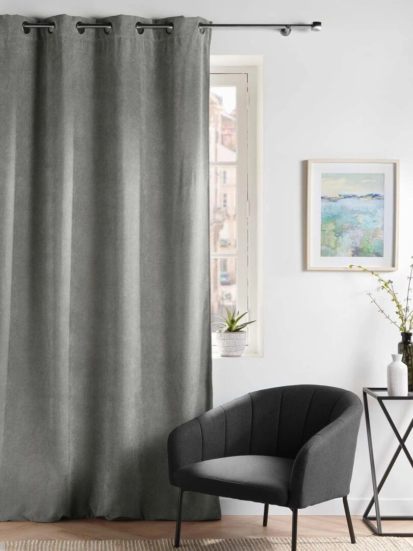 Rideau tamisant en velours uni   Gris
