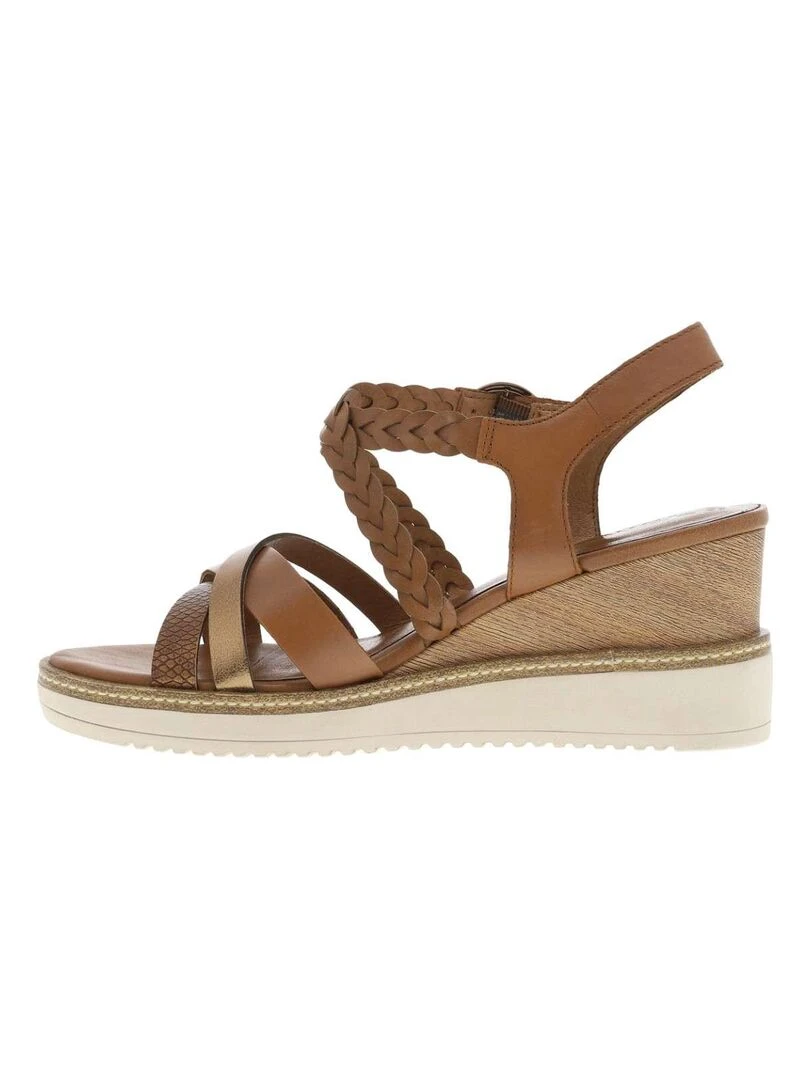 TAMARIS   Nu pieds cuir talon compensé haut   Cognac