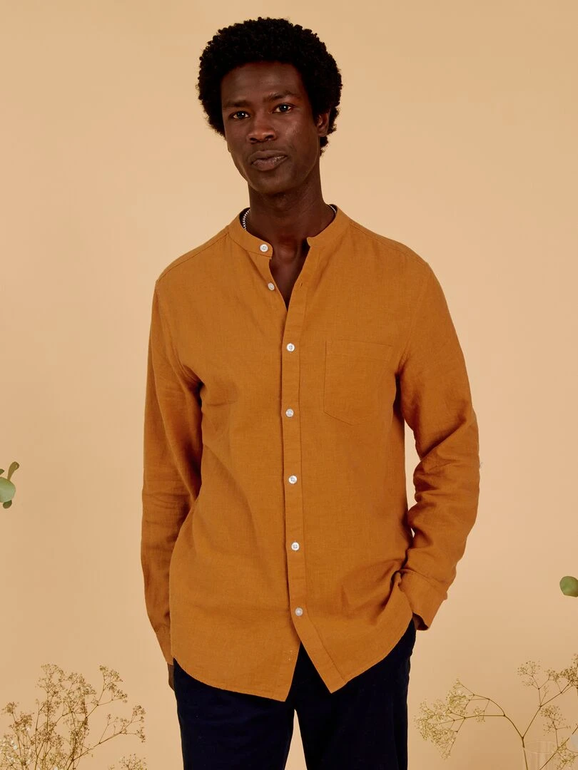 Chemise à col mao   Marron