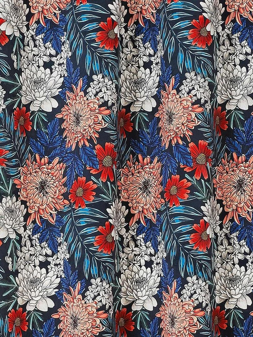 Voilage tamisant imprimé et fleuri   Bleu