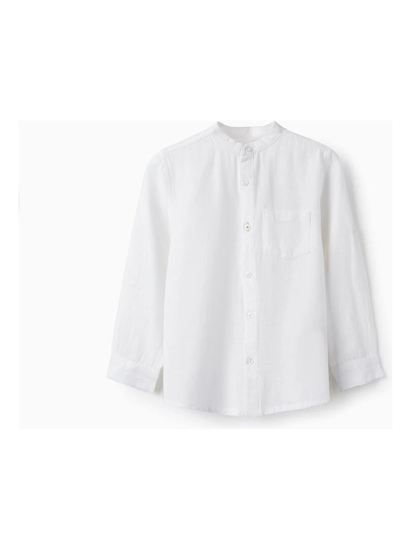 Chemise à manches longues en lin pour garçon manches longues CÉRÉMONIE Blanc