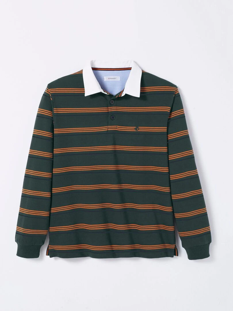 Polo rayures manches longues pur coton Damart Vert