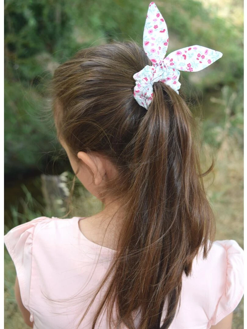 Chouchou noeud élastique Coton nid d'abeille Rose
