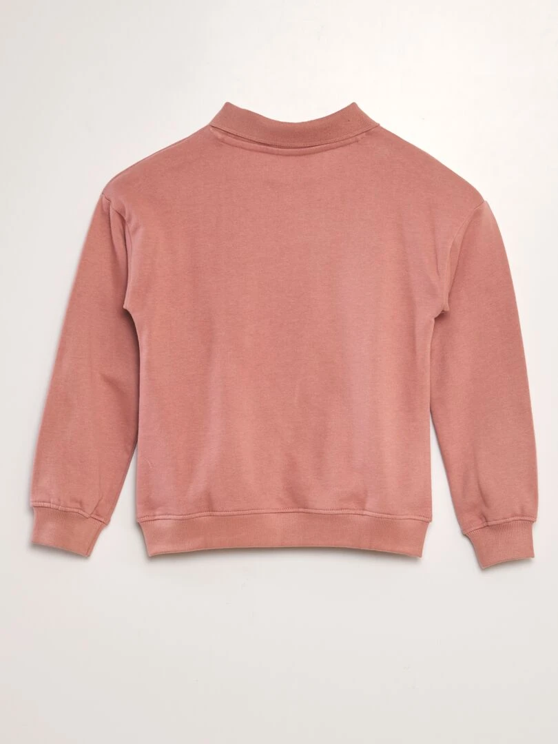 Sweat à message avec col polo   Rose