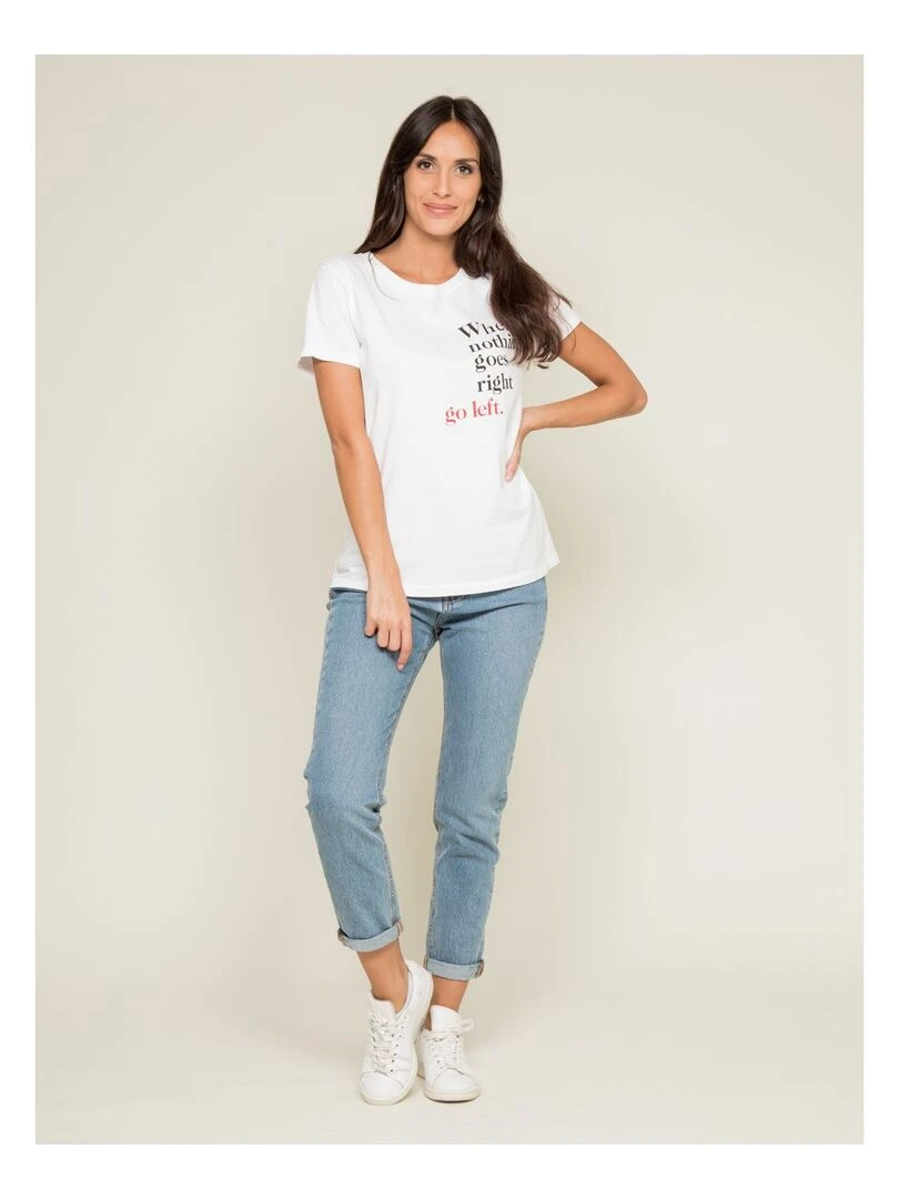 T shirt col rond message FIBEXO   Blanc