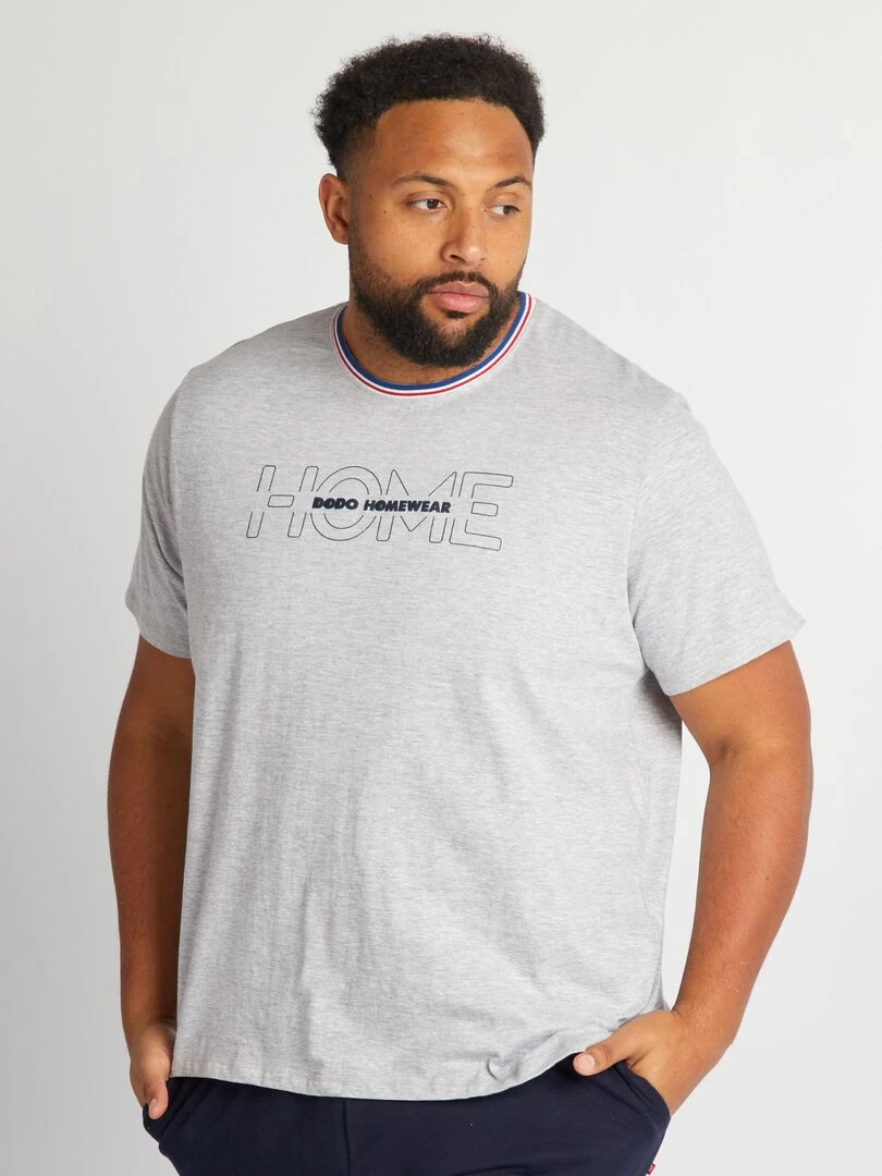 Pyjama court   Tee shirt + short   2 pièces   Gris/bleu marine