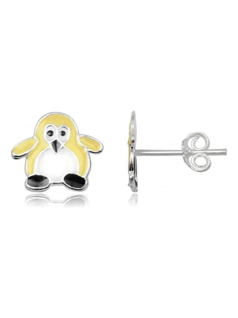 Puces pingouin en argent et email Bijoucolor Argent