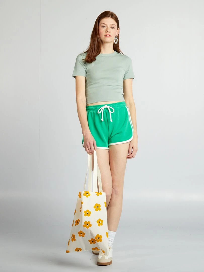 T shirt cropped manches courtes Vert jade