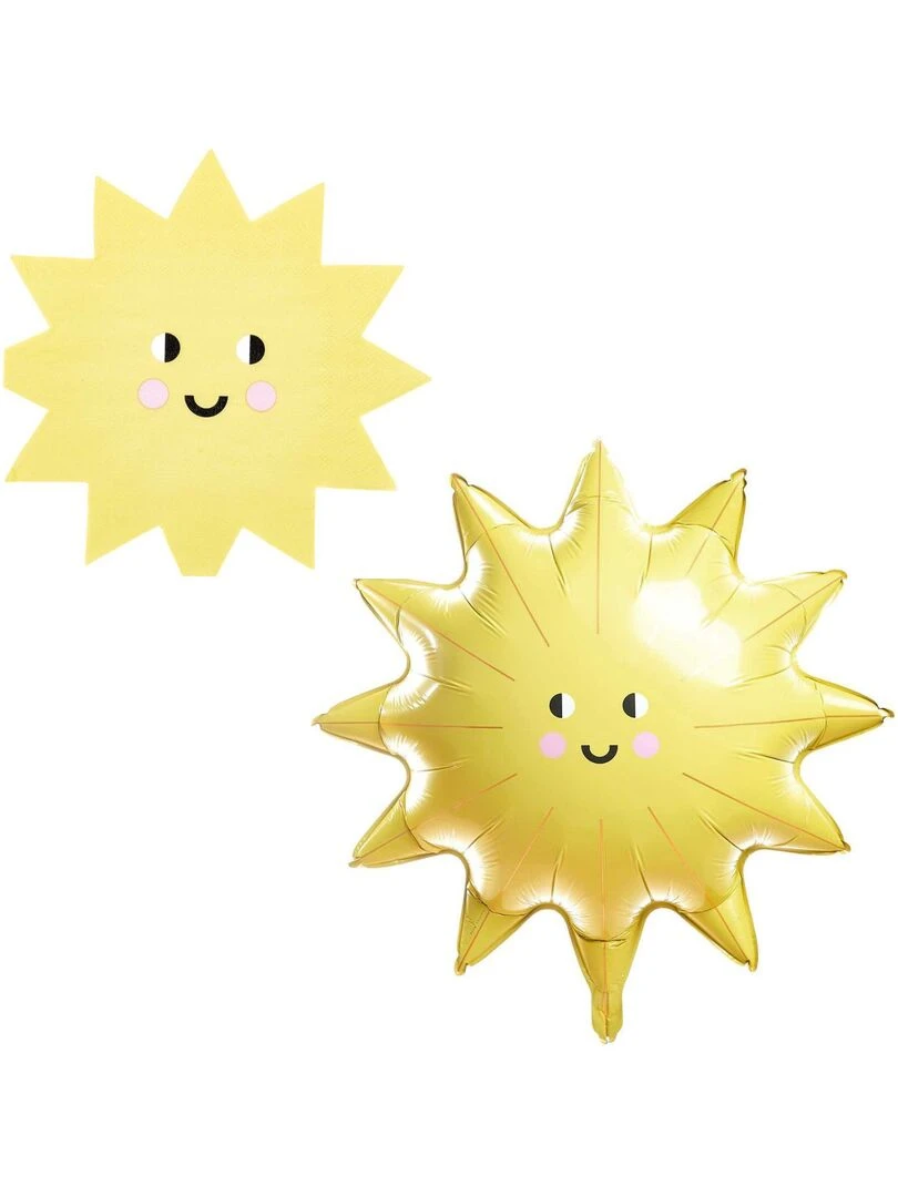 Ballon anniversaire + 20 serviettes en papier soleil Jaune