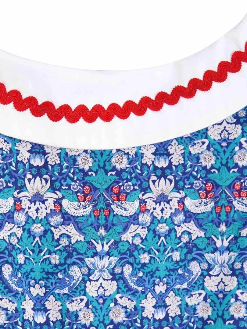 Robe Cérémonie Fille  Fleurie Bleu Rouge  Col Bat  HEPBURN   La Faute à Voltaire   Bleu
