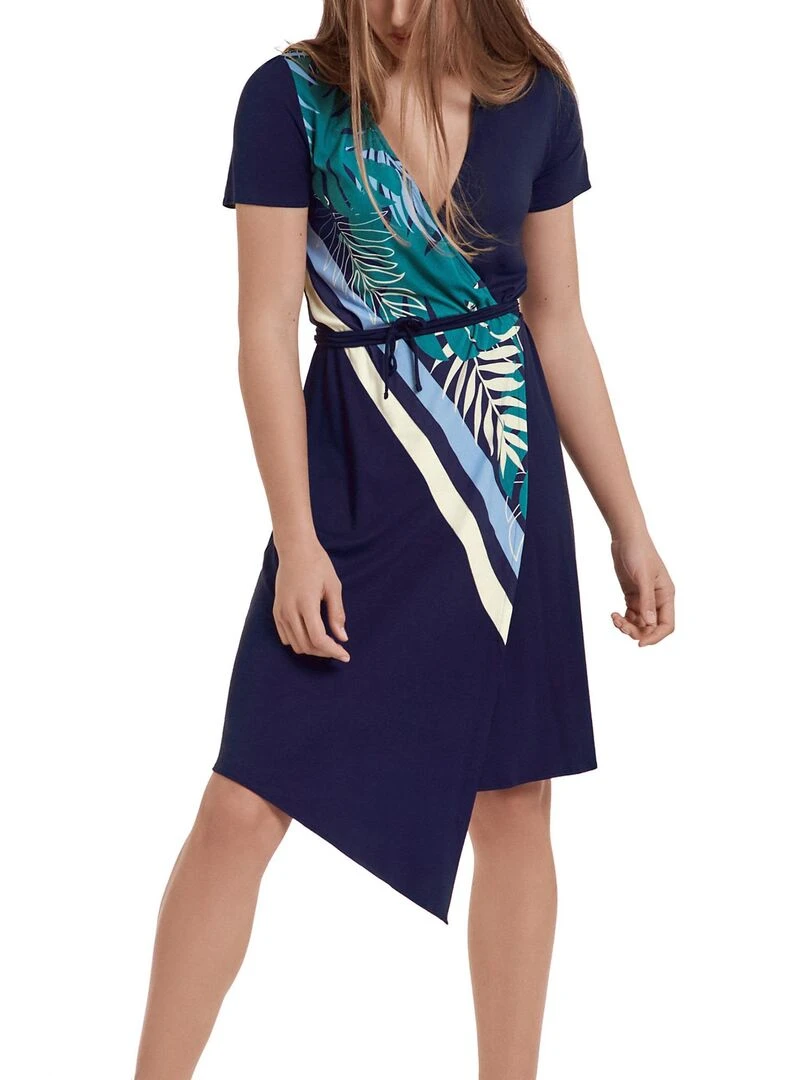 Robe estivale aymétrique manches courtes Tahiti Bleu