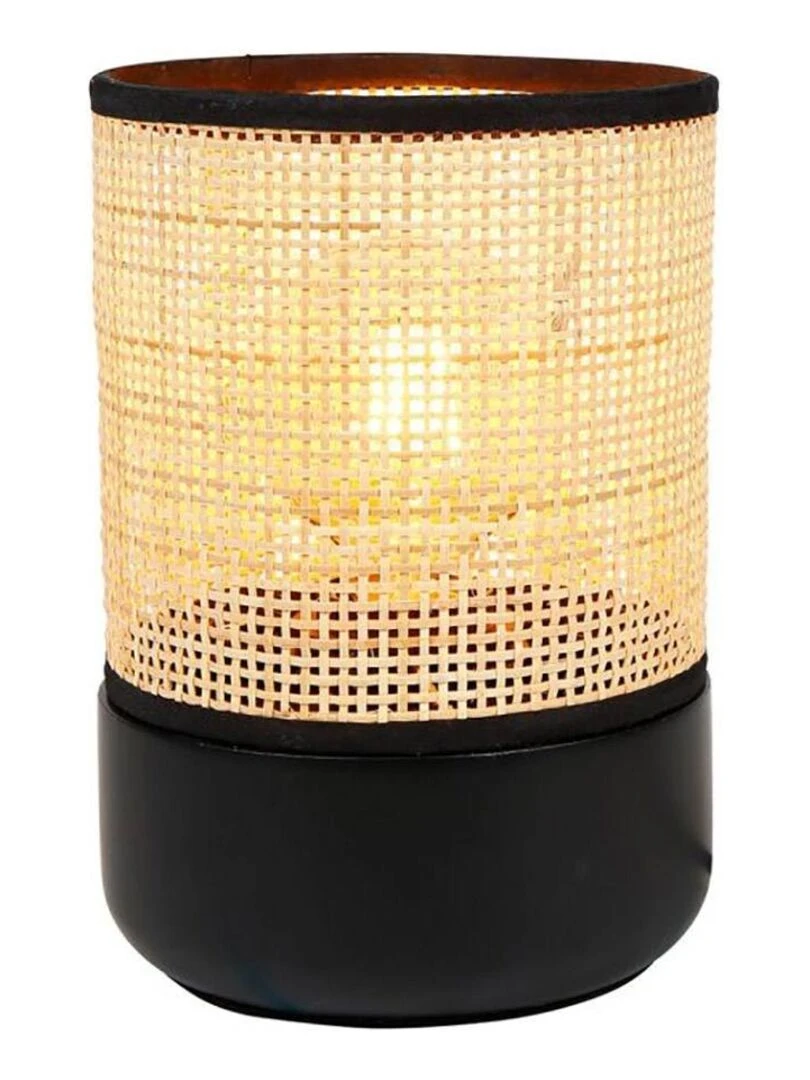 Lampe Typha base bois noir abat jour rotin   Noir