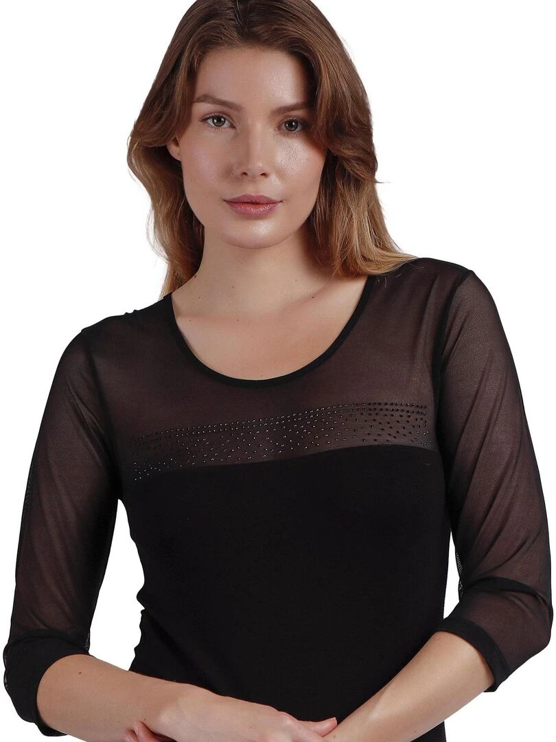 T shirt manches mi longues Piedras   Noir