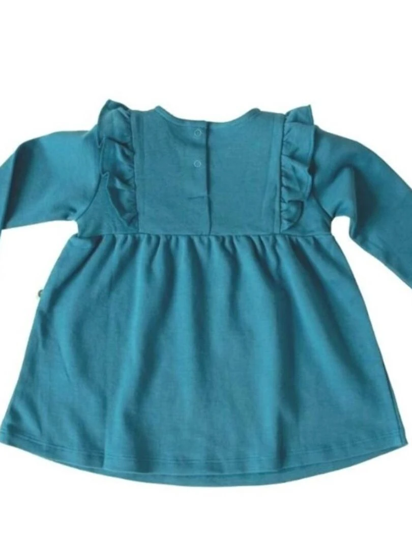 Robe Bébé à Volant en Coton Pima Bio   Bleu Vert