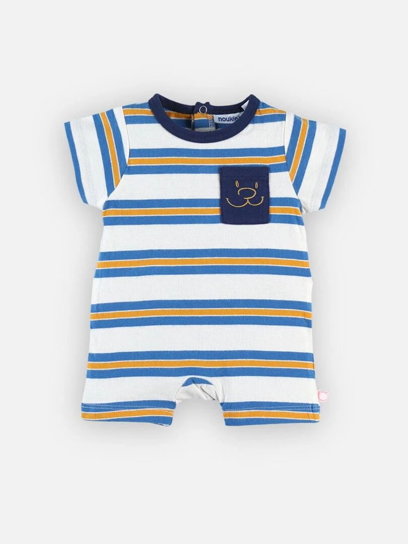 Pyjama combishort rayé en coton marine/écru Noukie's Bleu
