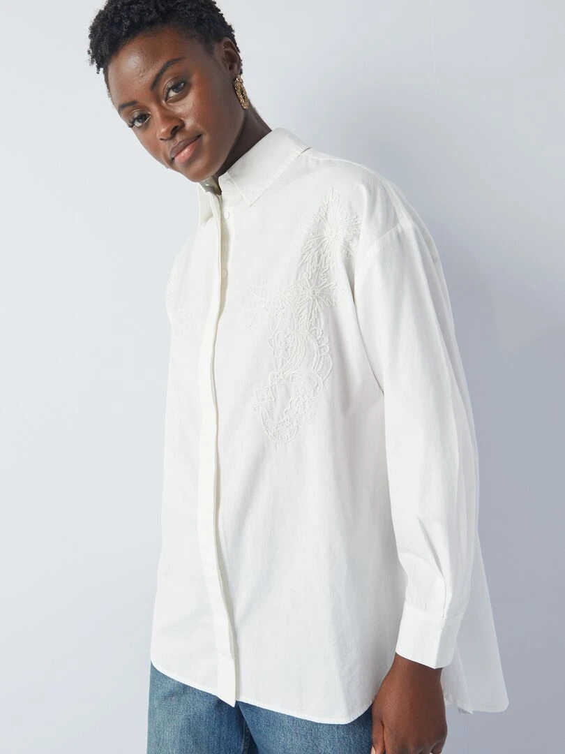 Chemise en popeline à broderies   Beige