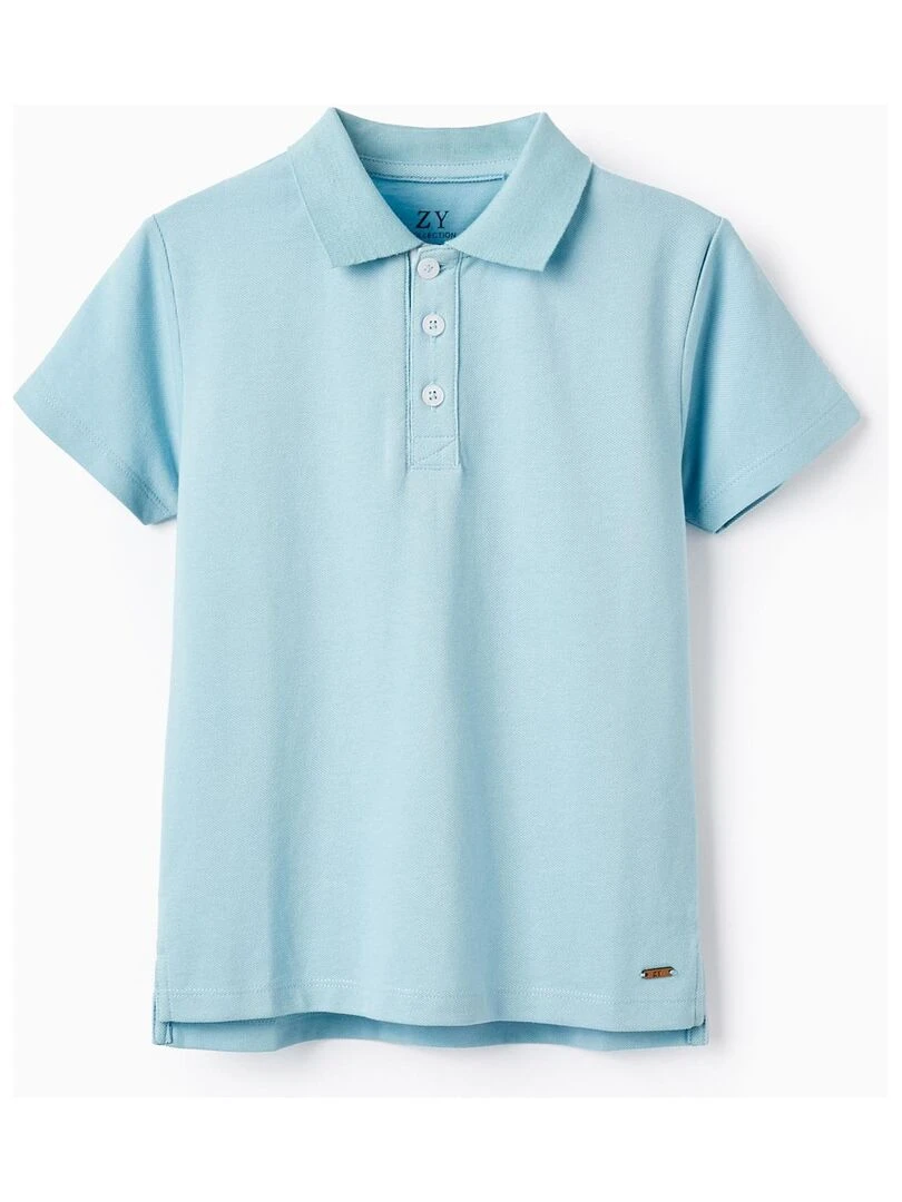Polo En Piqué De Coton Pour Garçon manches courtes Bleu clair