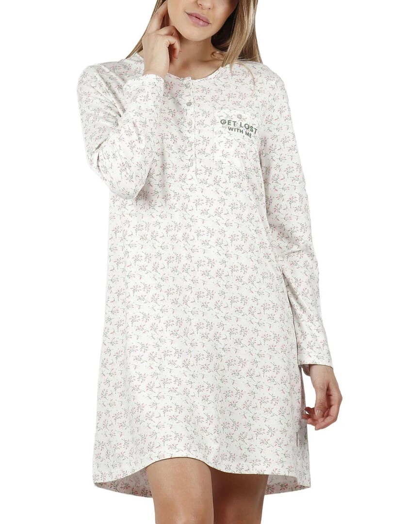 Chemise de nuit manches longues Get Lost Ecru