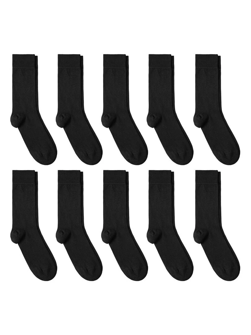 Chaussettes Jersey Coton Lot 10 Paires Fabrication UE Noir