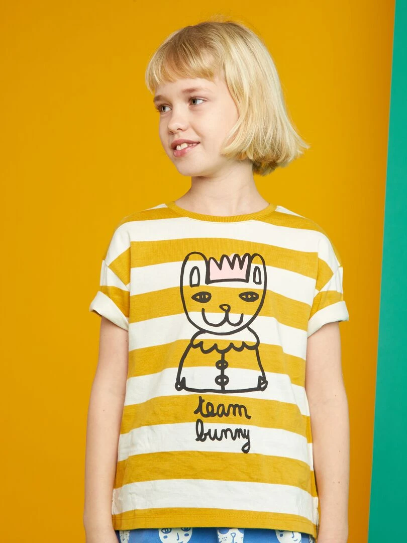 Tee shirt à col rond X Little Bad Wolf   Moutarde/blanc