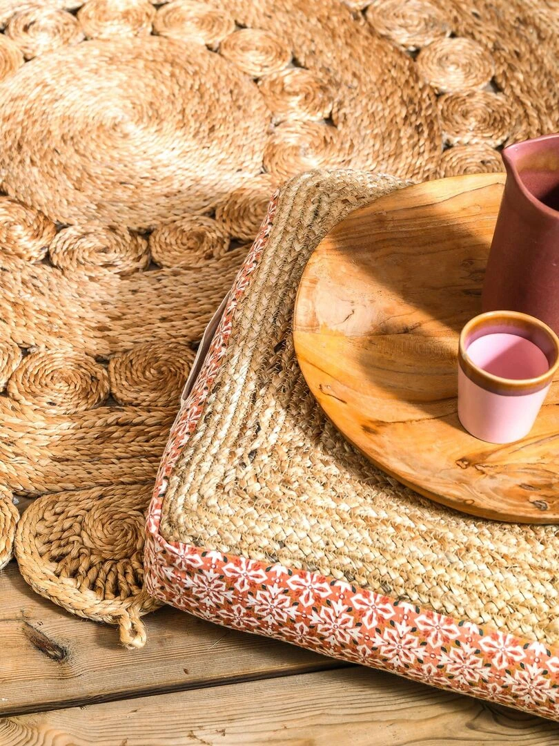 Coussin de sol en jute et coton SOUK 'Deko&co'   Blanc Rouge