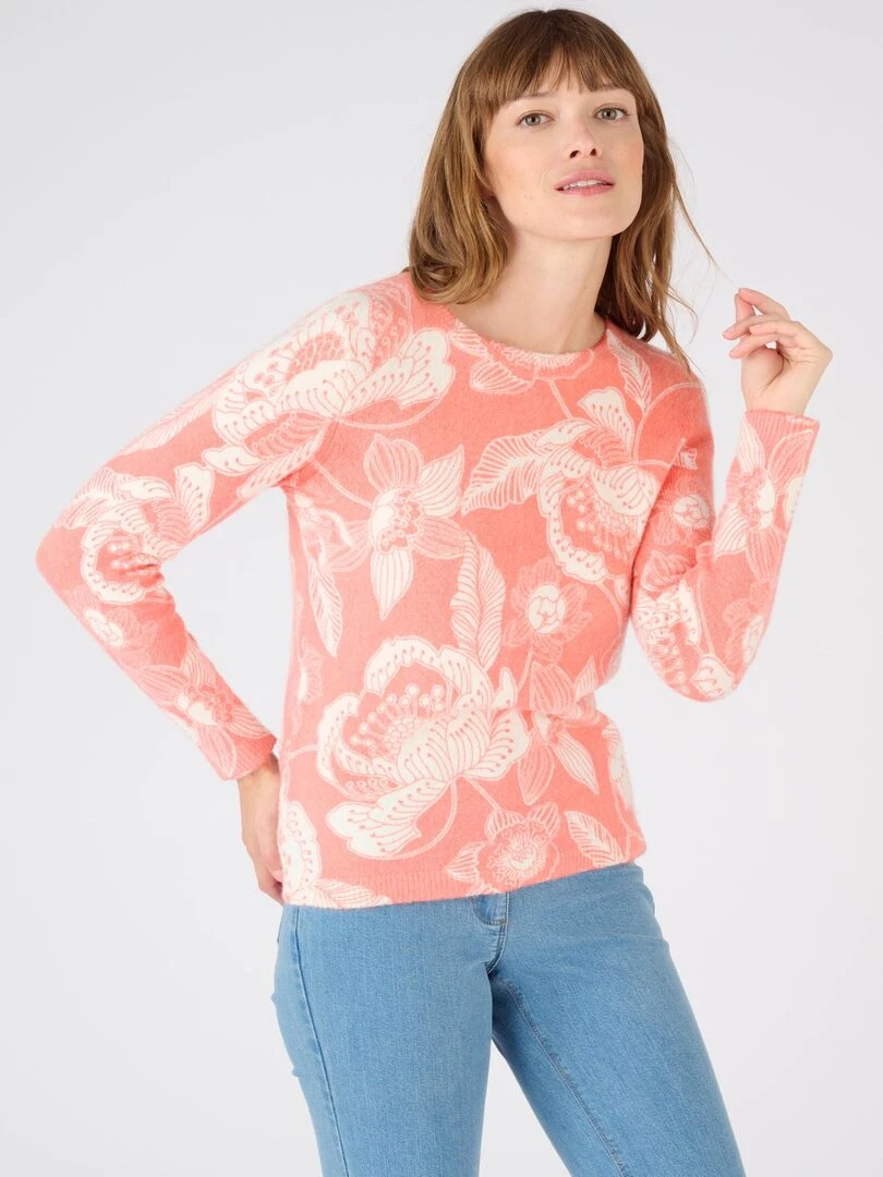 Pull imprimé à base de laine et mohair Damart Rose
