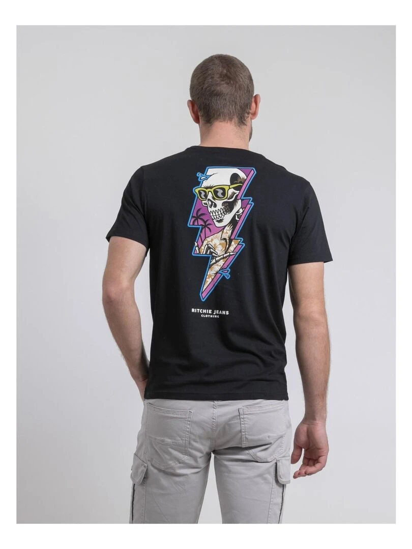 T shirt col rond pur coton NIKISKULL Noir