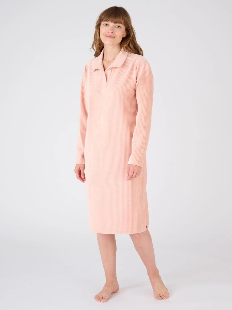 Chemise de nuit maille velours côtelé Damart Rose