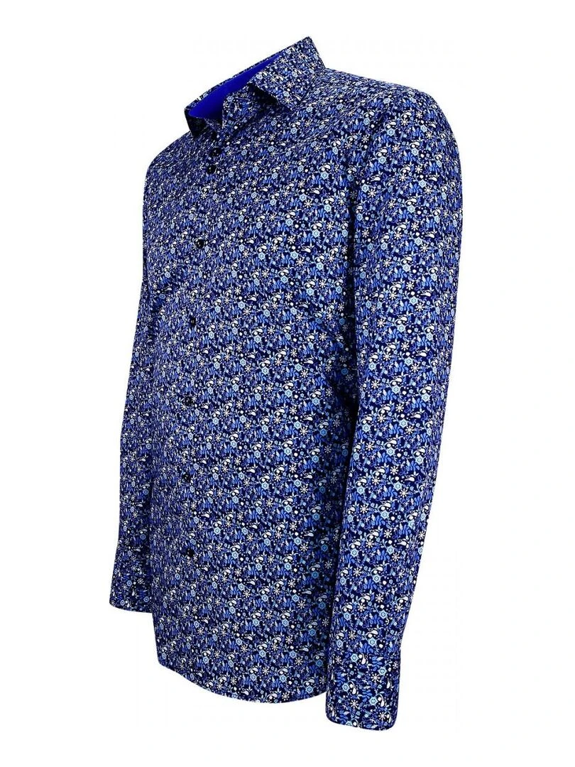 Chemise cintrée tissu imprimé FIORA   Bleu