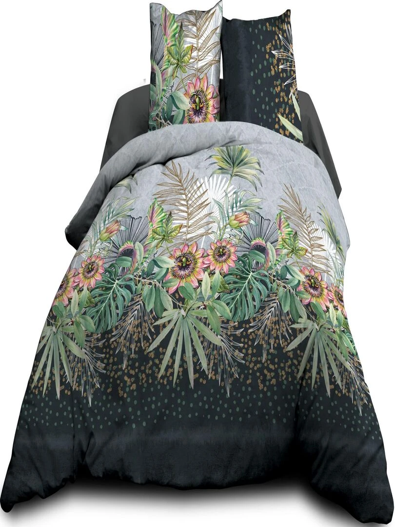 Housse de couette 220x240 + 2 taies   Pur coton 57 fils   Flora   Bleu
