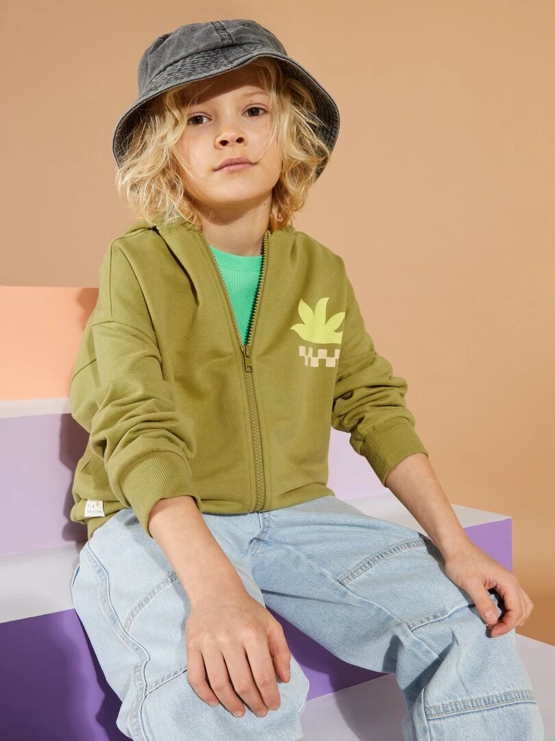 Sweat zippé à capuche   Grafik Edition   Vert