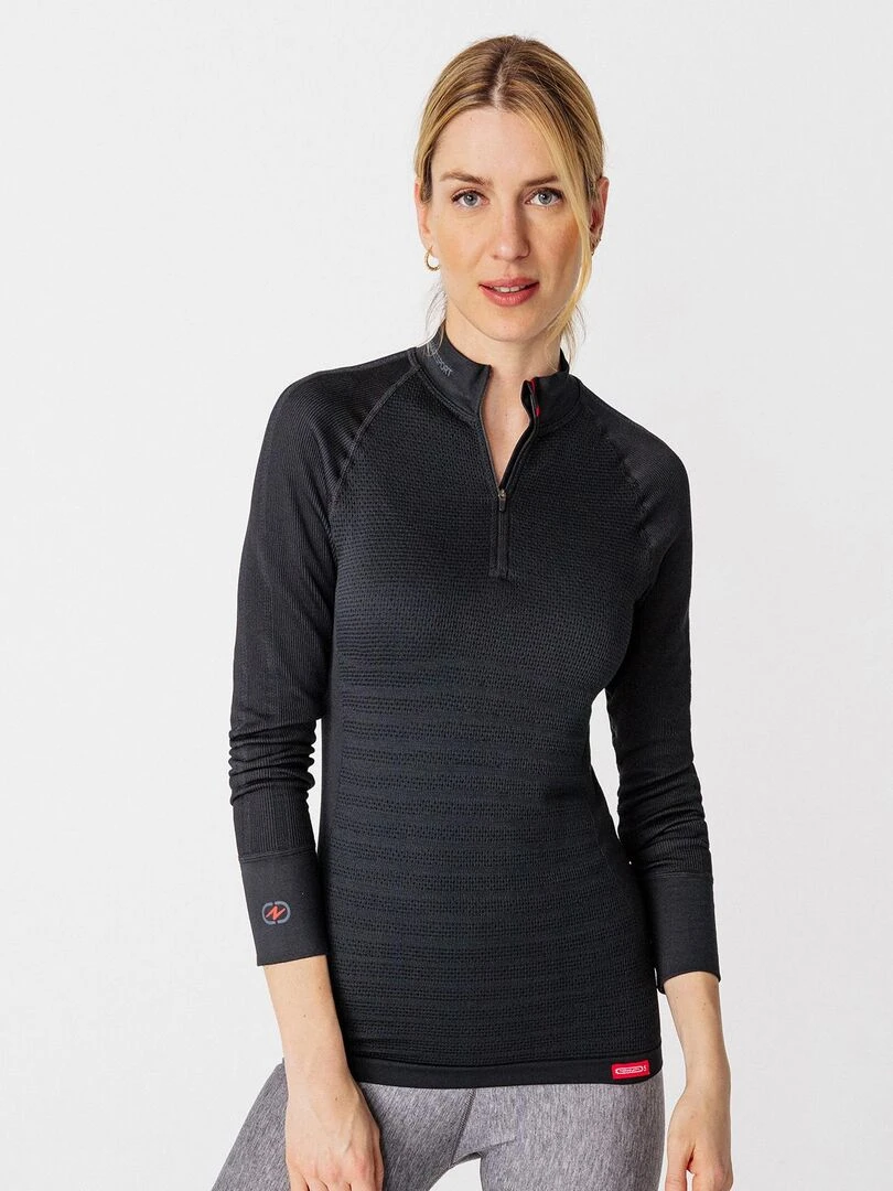 T shirt col zippé Energy Thermolactyl 5 femme DamartSport Noir