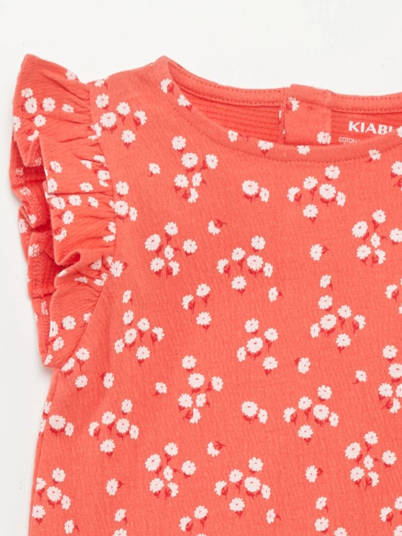 Tee shirt imprimé manches volantées Rouge