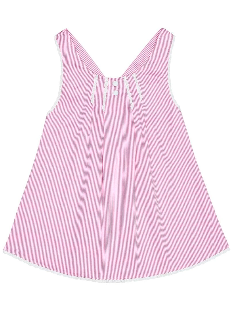 Blouse Été Fille  à Fines Rayures Rose Foncé Dentelle Blanche  ANAIS   'LA FAUTE A VOLTAIRE'   Blanc Rose