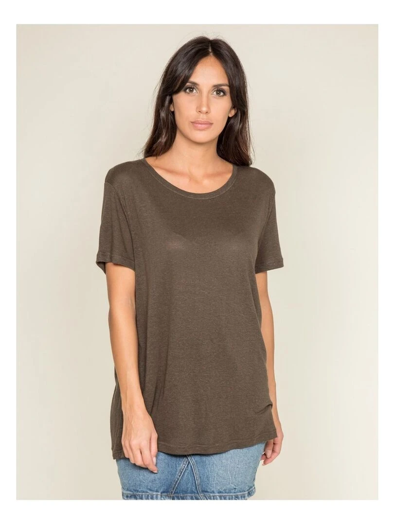 T shirt col rond lin FREDILLE Kaki