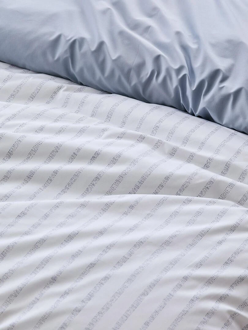 Parure de couette en percale de coton à rayures   Bleu