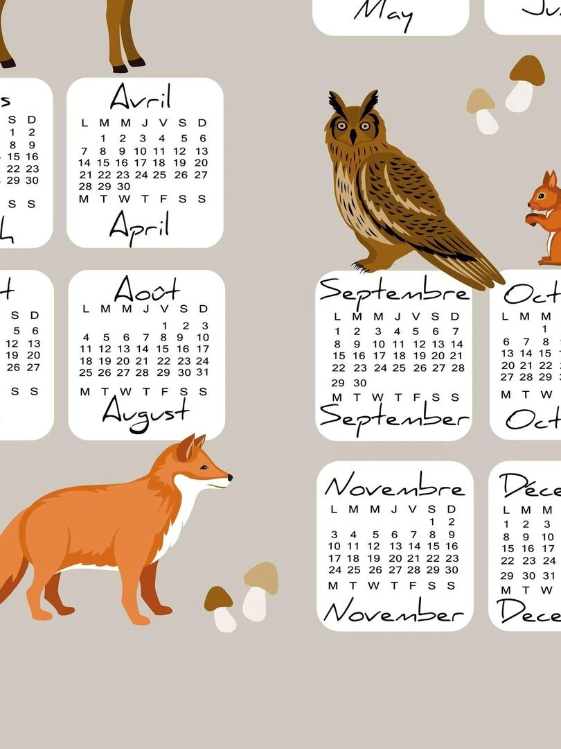 Torchon les animaux de la fôret   Beige