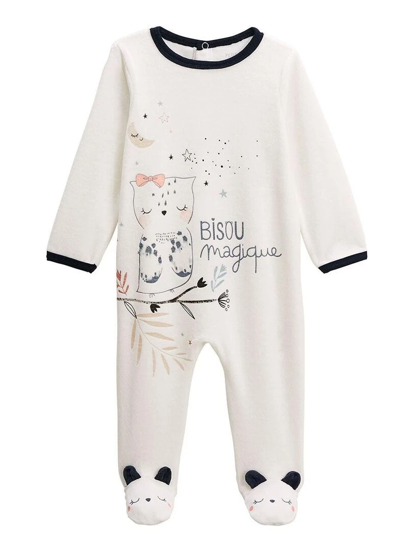 Pyjama bébé en velours Bisou Magique Ecru