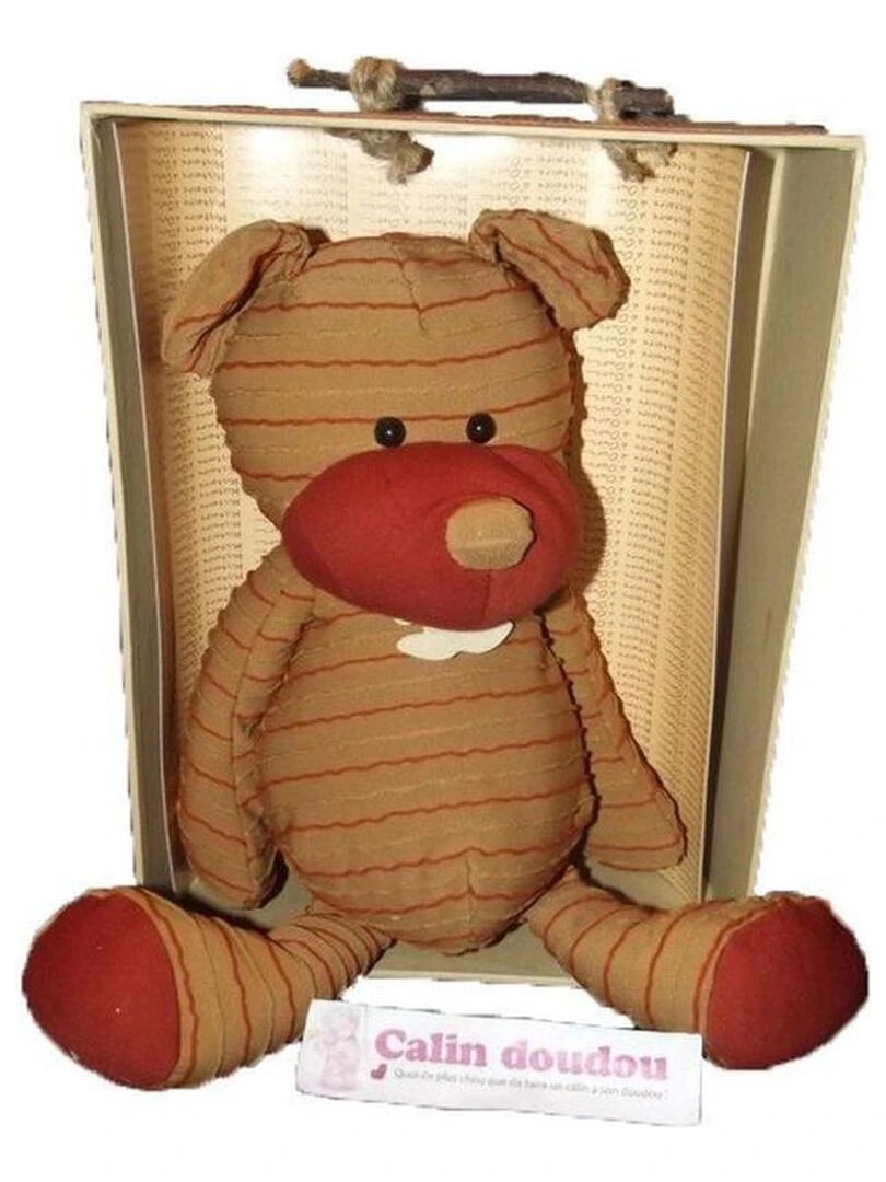 doudou Histoire d'ours Ours Marron rayure rouge 38cms HO1075 Couture Pantin Marron