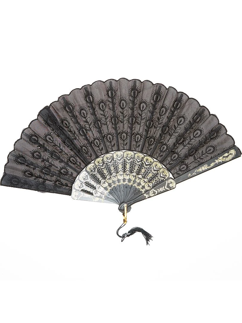 Éventail en tissu brodé   noir