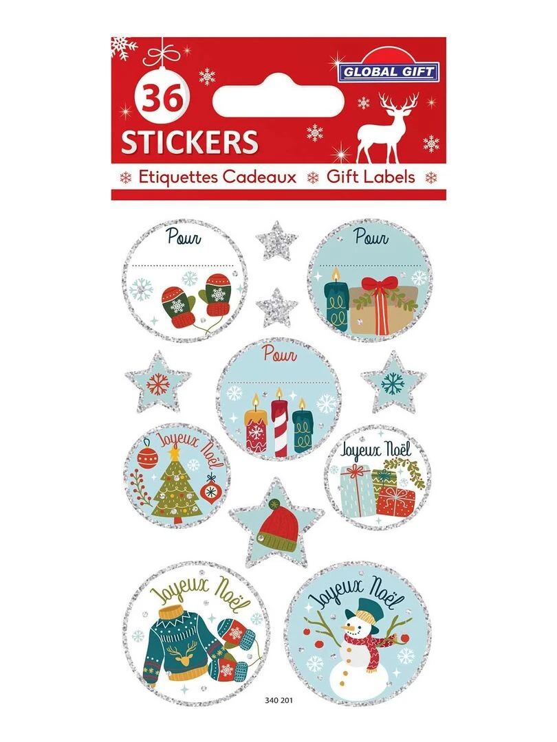 36 étiquettes adhésives de Noël Paillettes argentées N/A