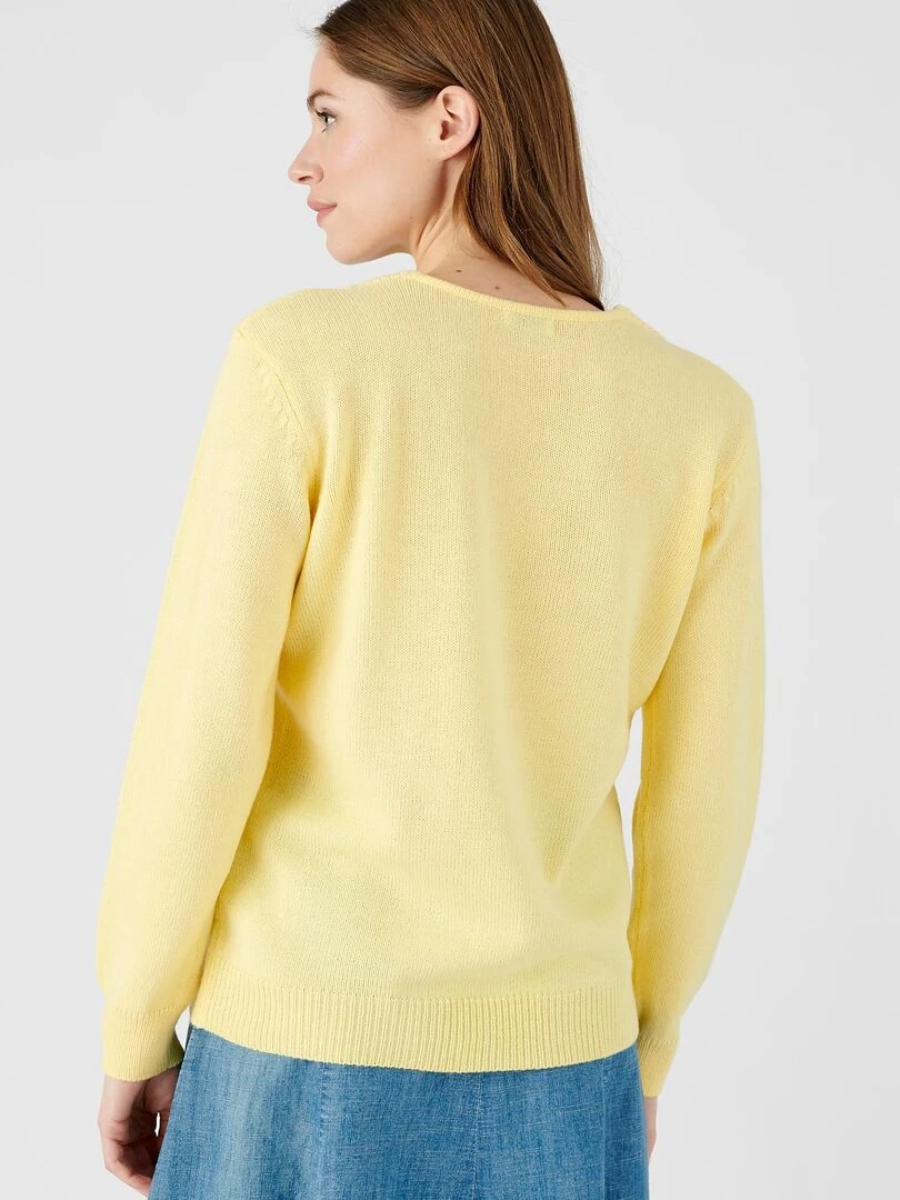 Pull col "V" maille jersey   Damart   Jaune pâle