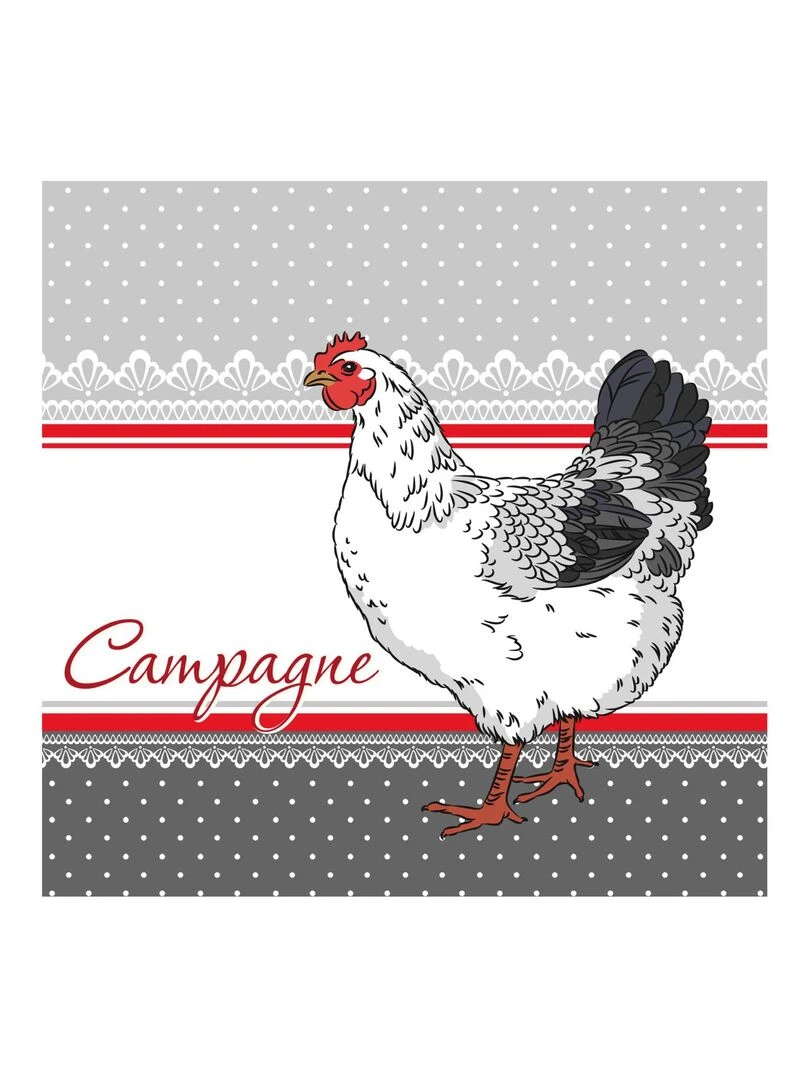 Lot de 20 serviettes papier coq campagne Gris