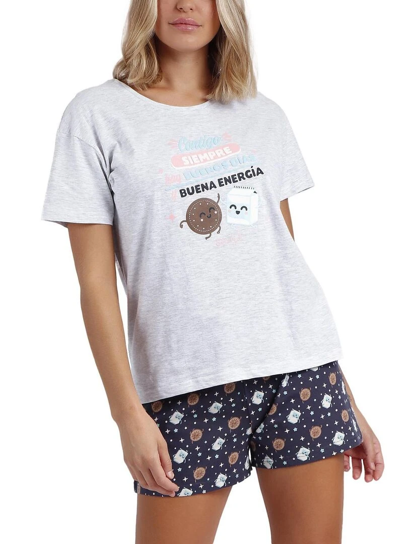 Pyjama short t shirt Contigo Mr Wonderful Gris