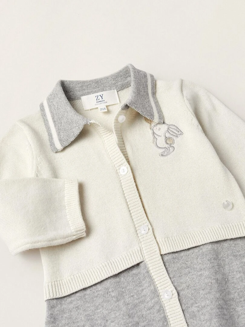 Combinaison en maille avec pieds pour nouveau né 'Lapin' manches longues EARLY BLOOM   Blanc