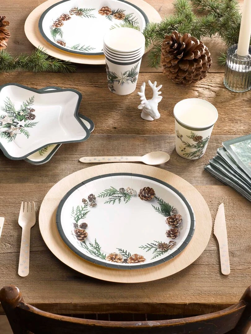 Set de 6 assiettes en carton Pommes de pin Vert