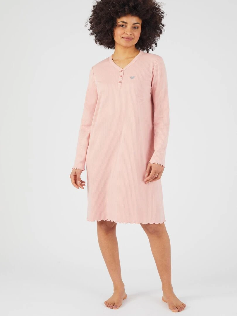 Chemise de nuit maille interlock côtelée douce et souple Damart Rose