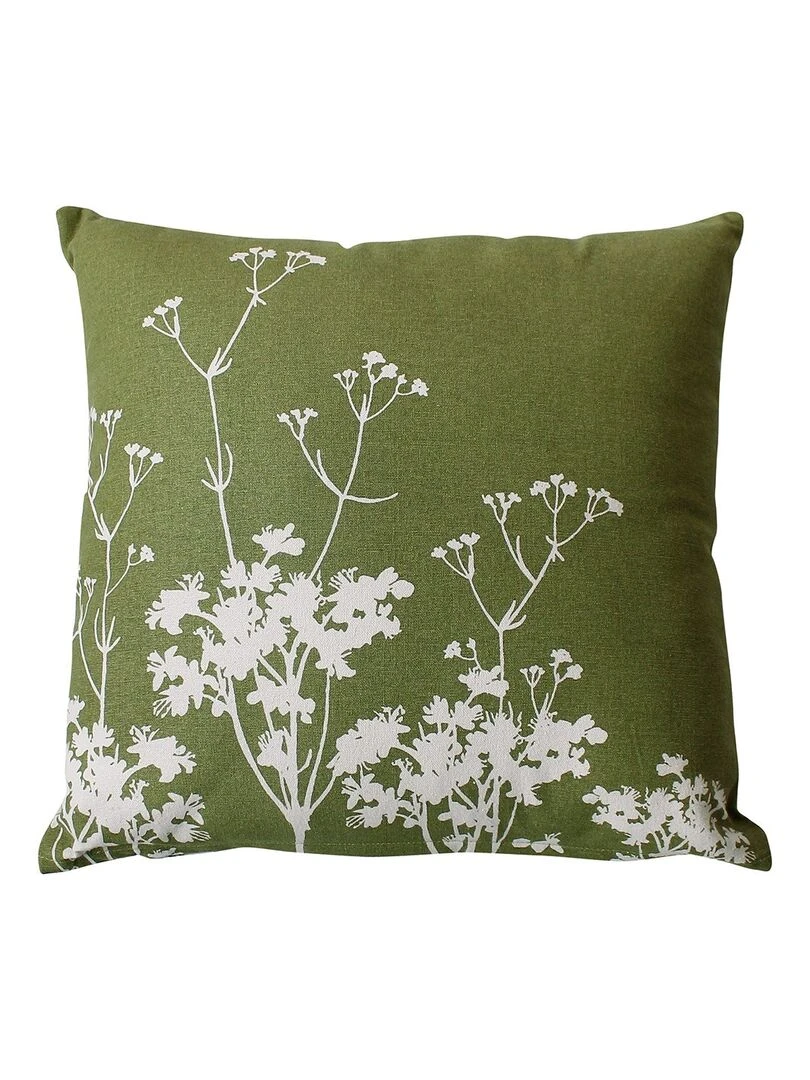 Coussin déhoussable 40x40 cm Herbier vert olive écru coton Vert