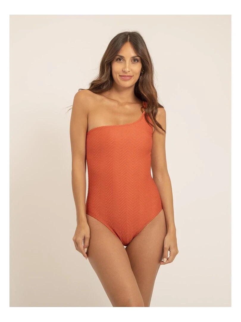 Maillot 1 pièce col asymétrique GEMMA Rouge brique